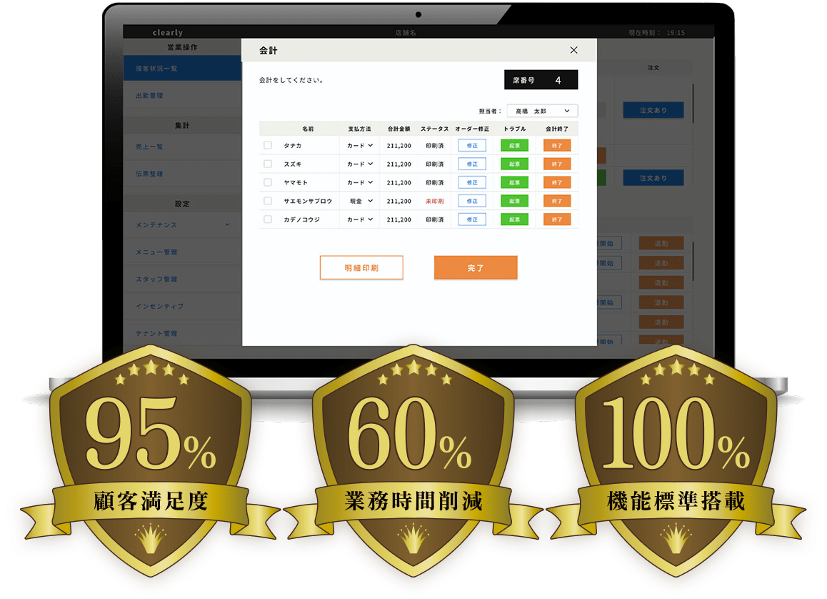 Clesee 管理画面と実績バッジのイメージ